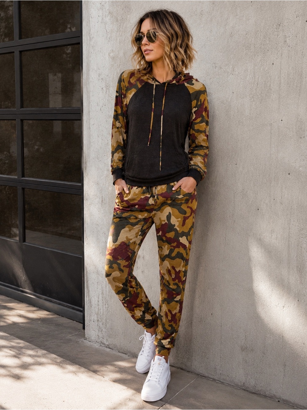Emerald Camo Print  Hoodie & Jogger - Multi-Color Loungewear set NWOT